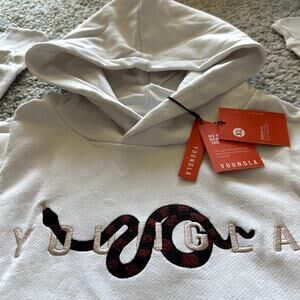 Men's YoungLA 510 Embroided "SNAKE" Hoodie,  XL, NWT, White, RARE!
